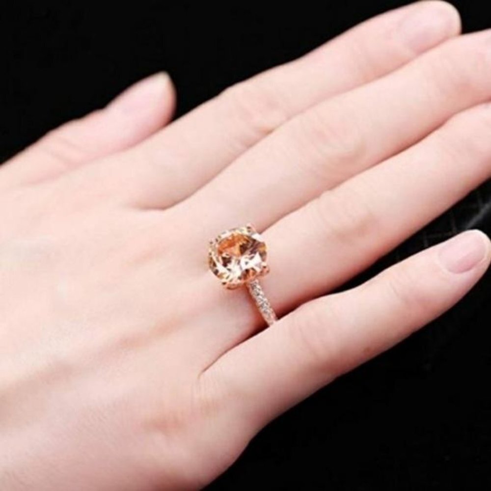 6CT 18K ROSE GOLD HUGE MORGANITE DIAMOND RING, CUTE RING, SHINY RING. - Picture 4 of 4